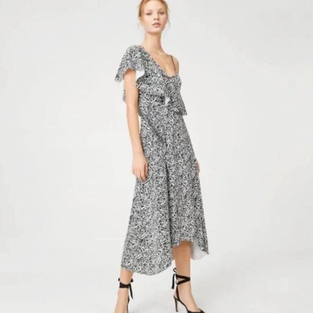 NEW Club Monaco Asymmetrical Green/White Ribbed Floral Maxi Dress, 2